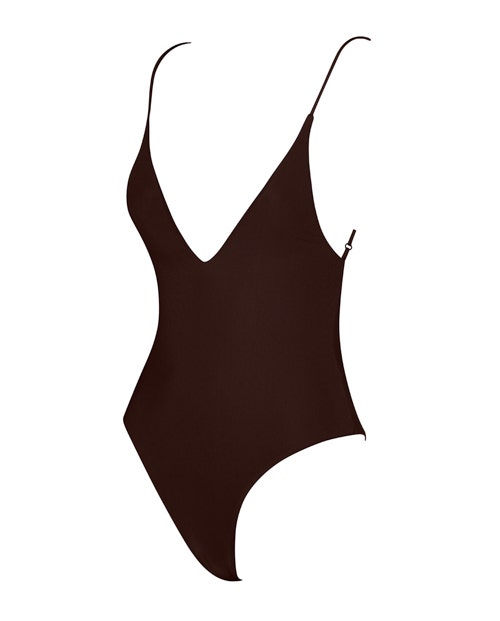 Chocolate brown deep V one piece swimsuit